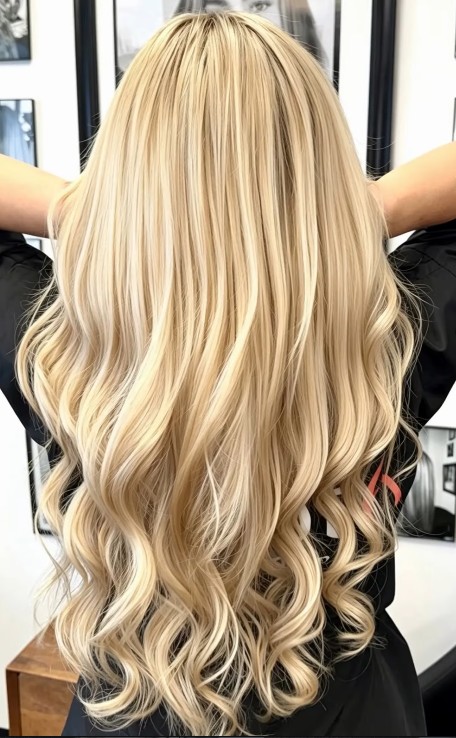 Silky flowing blonde Brazilian Hair Extensions by Root 6